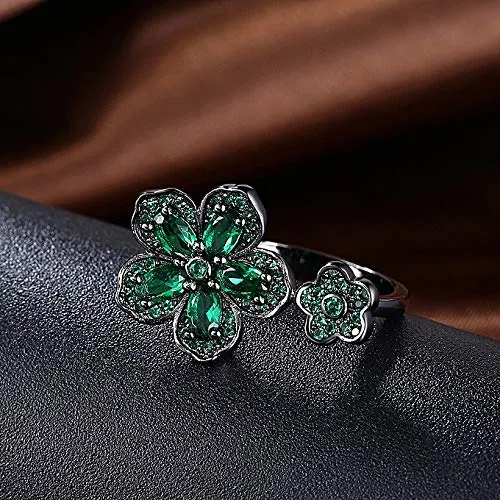 Yellow Chimes Necklaces Yellow Chimes Rings for Women Dual Floral Rings Green Crystal Titanium Plated Rings for Women and Girls Size US 8