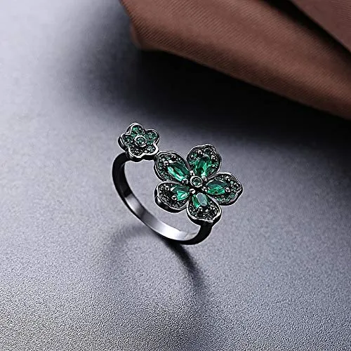 Yellow Chimes Necklaces Yellow Chimes Rings for Women Dual Floral Rings Green Crystal Titanium Plated Rings for Women and Girls Size US 8