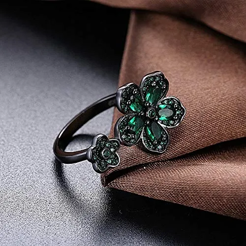 Yellow Chimes Necklaces Yellow Chimes Rings for Women Dual Floral Rings Green Crystal Titanium Plated Rings for Women and Girls Size US 8