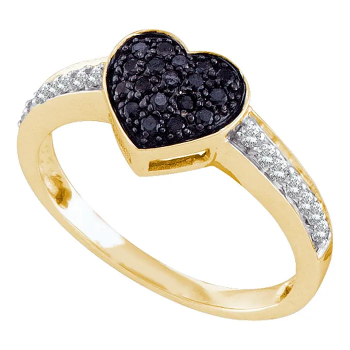 10k Yellow Gold Womens Black Color Enhanced Round Diamond Heart Cluster Ring 13 Cttw mayamila Rings 10k Yellow Gold Womens Black Color Enhanced Round Diamond Heart Cluster Ring 13 Cttw mayamila Rings