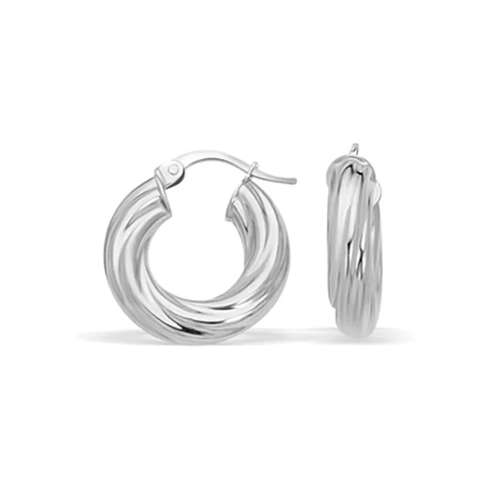 14k White Gold Fancy Twist Hoop Earrings 78 inch Diameter MayaMila Earrings