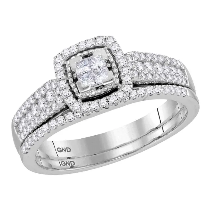 14kt White Gold Womens Princess Diamond Halo Bridal Wedding Engagement Ring Band Set 12 Cttw mayamila Rings 14kt White Gold Womens Princess Diamond Halo Bridal Wedding Engagement Ring Band Set 12 Cttw mayamila Rings