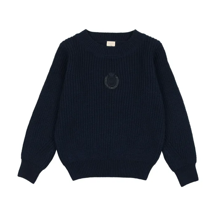 Earrings Analogie Analogie Chunky Crest Knit Long Sleeve Sweater Navy