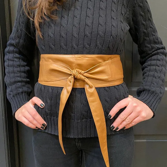 Earrings Bolsa Nova Handbags Obi Leather Wrap Belt Tan