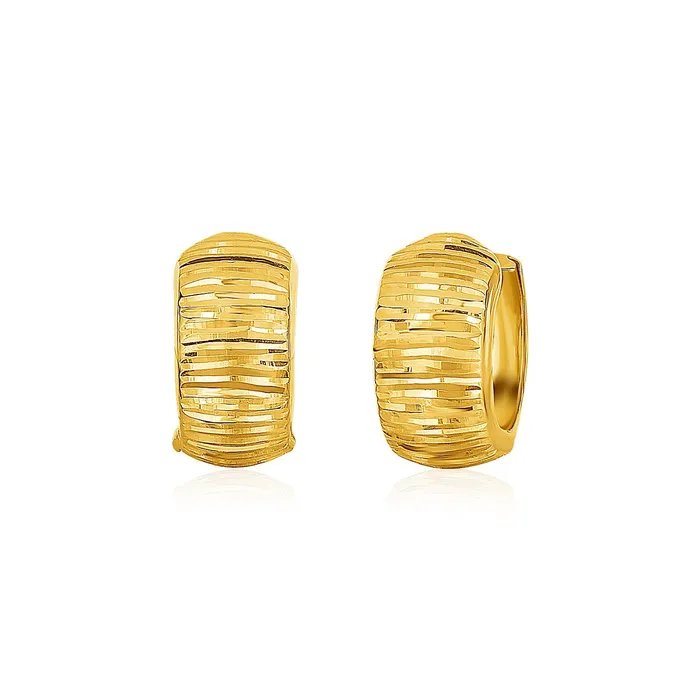 Earrings MayaMila 14k Yellow Gold Diamond Cut Hoop Design Earrings