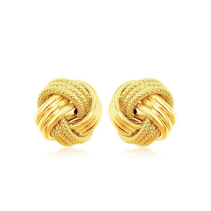Earrings MayaMila 14k Yellow Gold Love Knot with Ridge Texture Earrings
