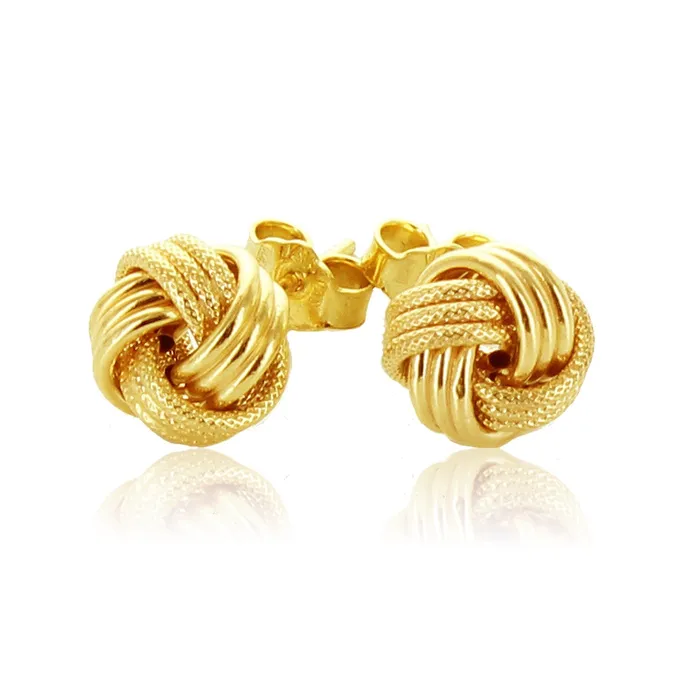 Earrings MayaMila 14k Yellow Gold Love Knot with Ridge Texture Earrings