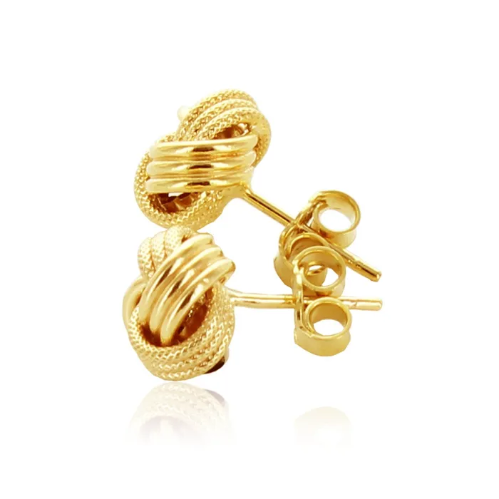 Earrings MayaMila 14k Yellow Gold Love Knot with Ridge Texture Earrings