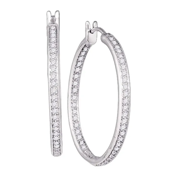 Earrings mayamila 14kt White Gold Womens Round Diamond Inside Outside Hoop Earrings 100 Cttw Earrings mayamila 14kt White Gold Womens Round Diamond Inside Outside Hoop Earrings 100 Cttw