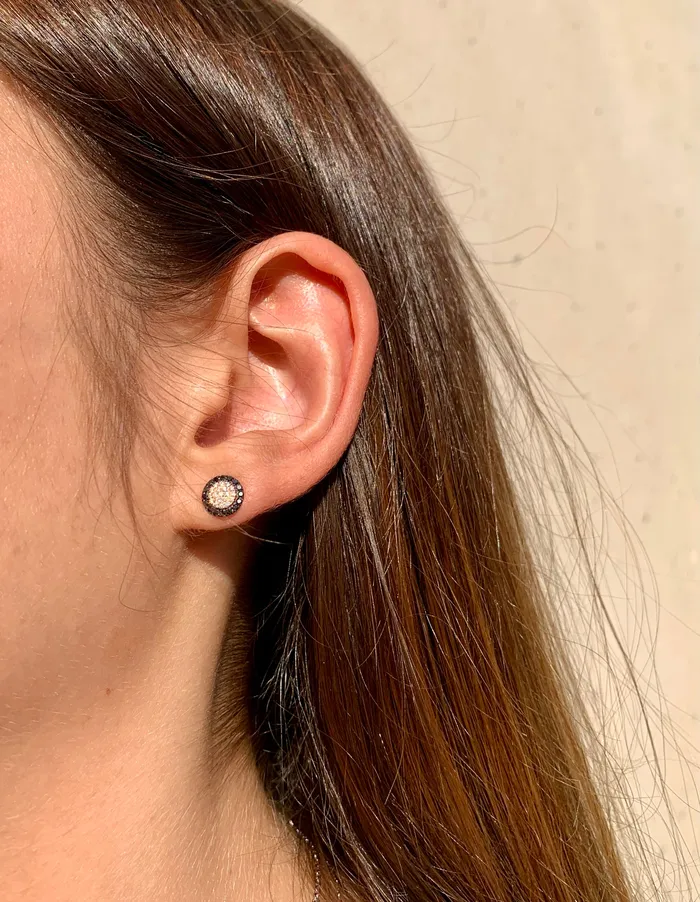 Earrings The Private Room Fine Jewelry Black and White Diamonds Round Pave Earrings