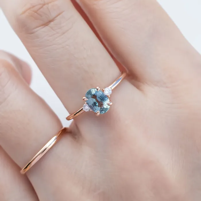 Emilie Ring 095ct Light Blue Green Unheated Sapphire 14K Rose Gold One of a kind Envero Jewelry Rings Emilie Ring 095ct Light Blue Green Unheated Sapphire 14K Rose Gold One of a kind Envero Jewelry Rings