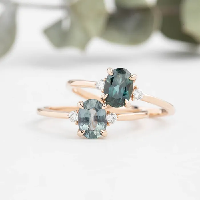 Emilie Ring 095ct Light Blue Green Unheated Sapphire 14K Rose Gold One of a kind Envero Jewelry Rings Emilie Ring 095ct Light Blue Green Unheated Sapphire 14K Rose Gold One of a kind Envero Jewelry Rings