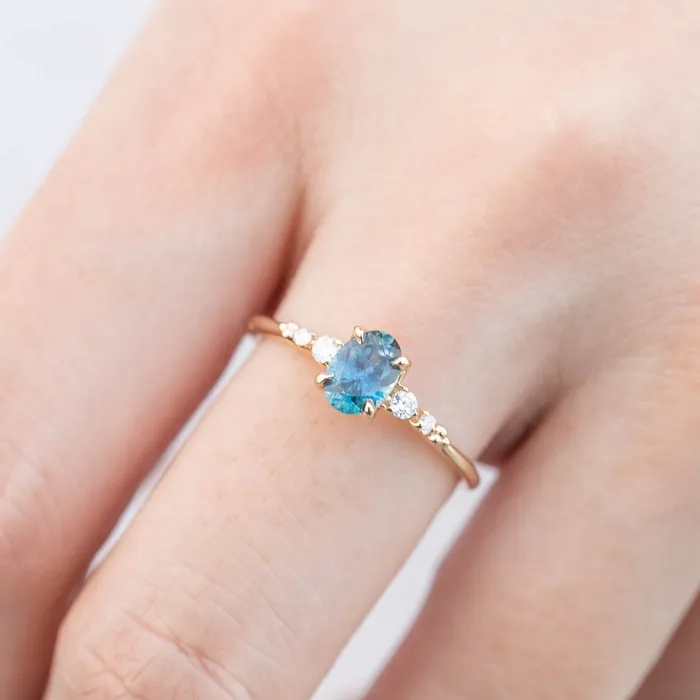 Envero Jewelry Rings Estel Fleur Four Prongs Ring 073ct Teal Blue Green Montana Sapphire One of a kind Envero Jewelry Rings Estel Fleur Four Prongs Ring 073ct Teal Blue Green Montana Sapphire One of a kind