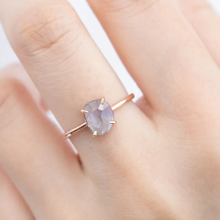 Envero Jewelry Rings Lisa Ring 126ct Unheated Organic Cut Light Blue Sapphire 14k rose gold One of a kind