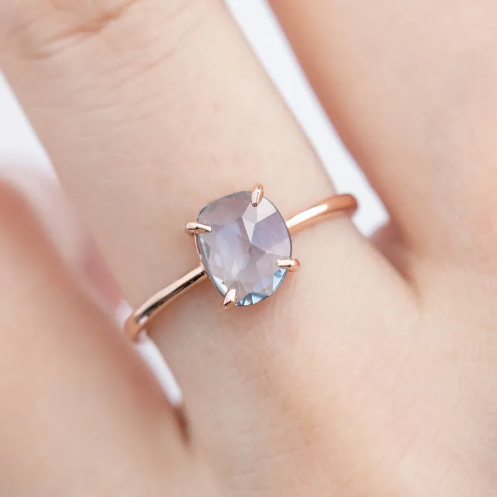 Envero Jewelry Rings Lisa Ring 126ct Unheated Organic Cut Light Blue Sapphire 14k rose gold One of a kind