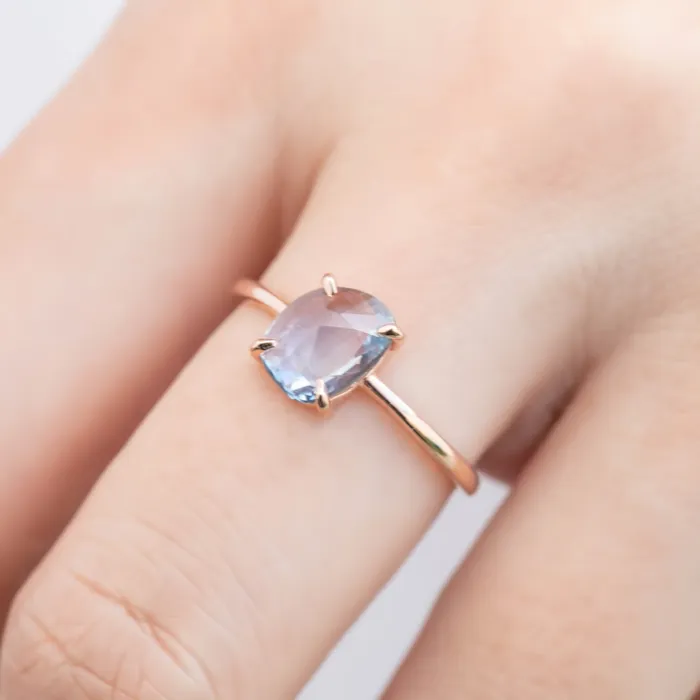 Envero Jewelry Rings Lisa Ring 126ct Unheated Organic Cut Light Blue Sapphire 14k rose gold One of a kind