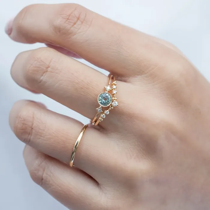 Envero Jewelry Rings Moon Star Ring 47mm 055ct Unheated Light Green Round Sapphire 14k Yellow Gold Envero Jewelry Rings Moon Star Ring 47mm 055ct Unheated Light Green Round Sapphire 14k Yellow Gold