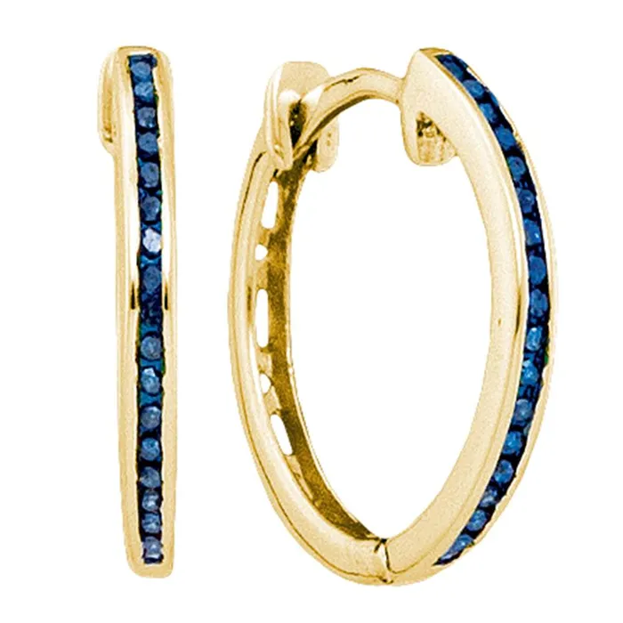 mayamila Earrings 10kt Yellow Gold Womens Round Blue Color Enhanced Diamond Hoop Earrings 110 Cttw mayamila Earrings 10kt Yellow Gold Womens Round Blue Color Enhanced Diamond Hoop Earrings 110 Cttw