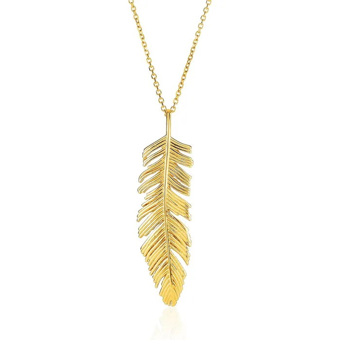 MayaMila Necklaces 14k Yellow Gold with Textured Feather Pendant