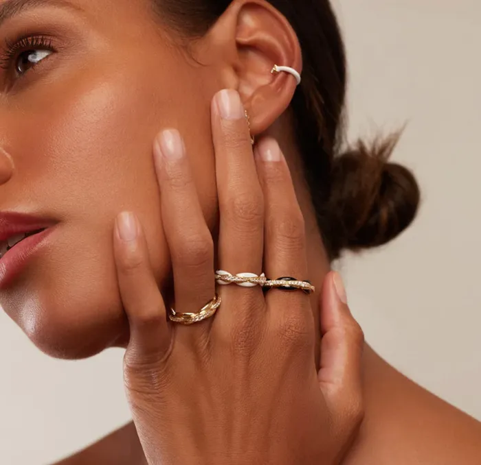 Melissa Kaye Rings Ada Ring with White Enamel Diamonds