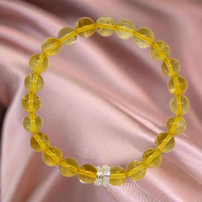 Mystic Flavia Bracelets Citrine Stone Double Silver Bead Bracelet 8 MM