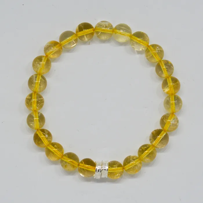 Mystic Flavia Bracelets Citrine Stone Double Silver Bead Bracelet 8 MM