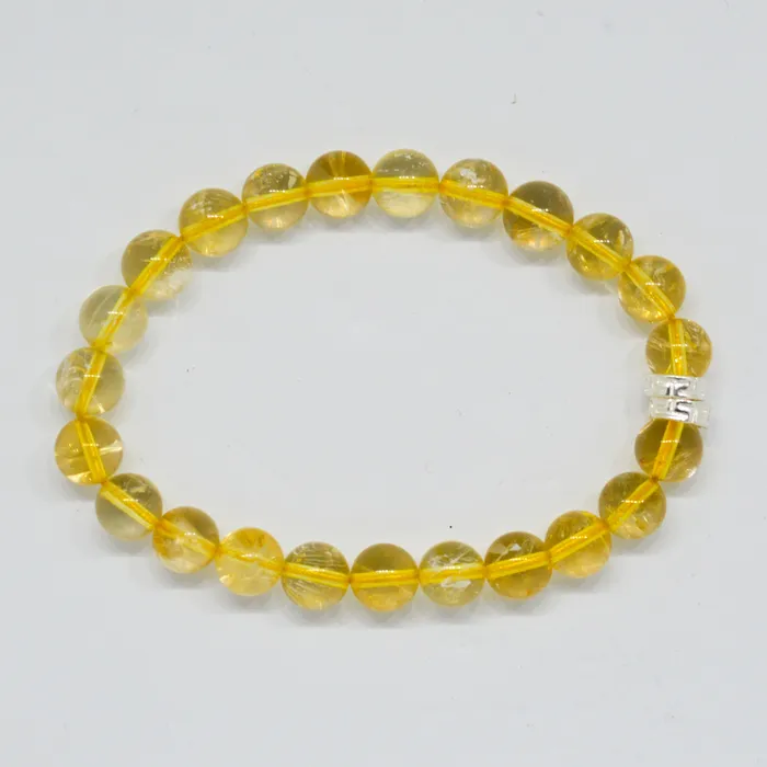Mystic Flavia Bracelets Citrine Stone Double Silver Bead Bracelet 8 MM