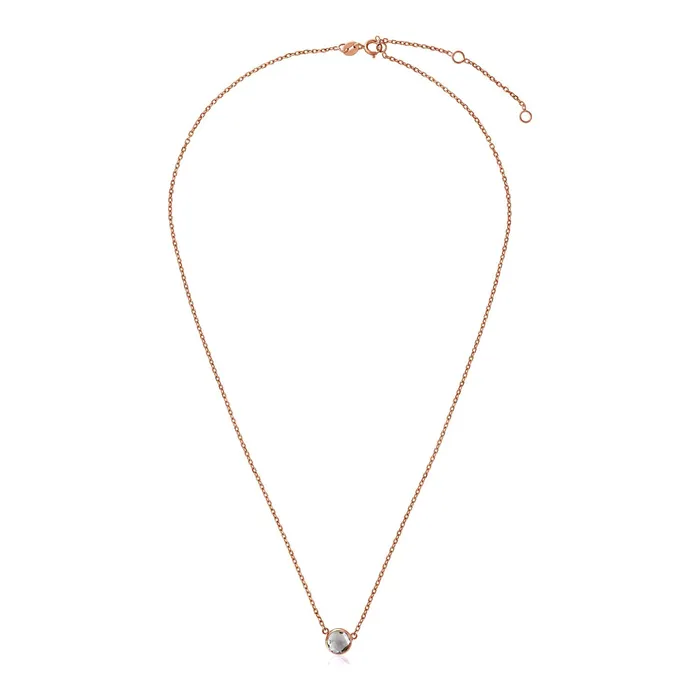 Necklaces 14k Rose Gold 17 inch Necklace with Round White Topaz MayaMila Necklaces 14k Rose Gold 17 inch Necklace with Round White Topaz MayaMila