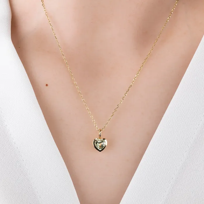 Necklaces Green Sapphire Heart Necklace 14K Gold Envero Jewelry