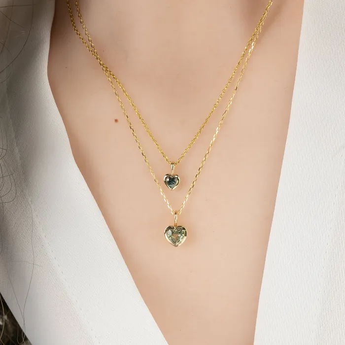Necklaces Green Sapphire Heart Necklace 14K Gold Envero Jewelry