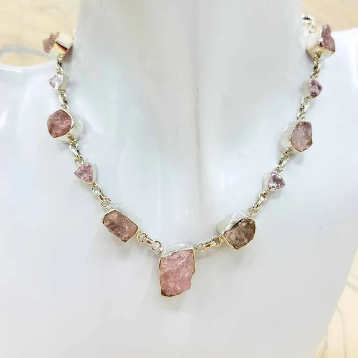 Necklaces Natural Creations Rose Quartz Raw Polished Empress Necklace Sterling Silver Necklaces Natural Creations Rose Quartz Raw Polished Empress Necklace Sterling Silver