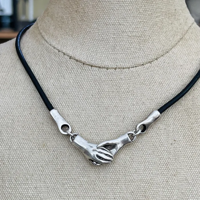 Pewter Hand in Hand Necklace HeidiJHale Designs Necklaces