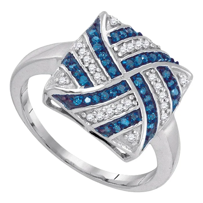 Rings 10kt White Gold Womens Round Blue Color Enhanced Diamond Square Stripe Cluster Ring 14 Cttw mayamila Rings 10kt White Gold Womens Round Blue Color Enhanced Diamond Square Stripe Cluster Ring 14 Cttw mayamila