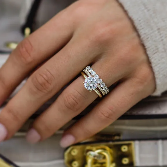 Rings 3PCS Golden Tone Round Cut Sterling Silver Wedding Bridal Set Shineofdiamond