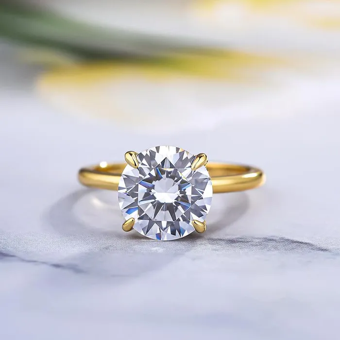 Rings 3PCS Golden Tone Round Cut Sterling Silver Wedding Bridal Set Shineofdiamond