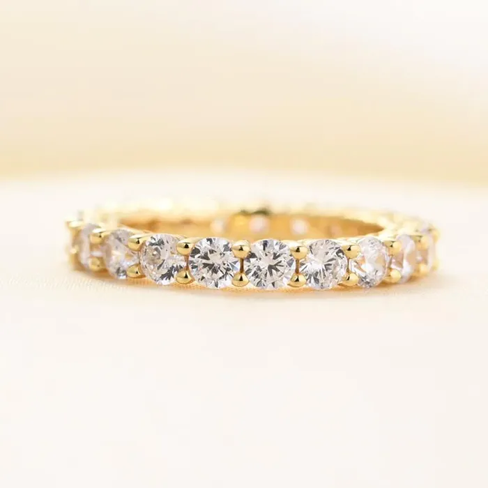 Rings 3PCS Golden Tone Round Cut Sterling Silver Wedding Bridal Set Shineofdiamond