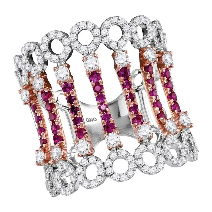 Rings mayamila 14kt Twotone White Rose Gold Womens Round Ruby Diamond Cocktail Fashion Ring 112 Cttw Rings mayamila 14kt Twotone White Rose Gold Womens Round Ruby Diamond Cocktail Fashion Ring 112 Cttw