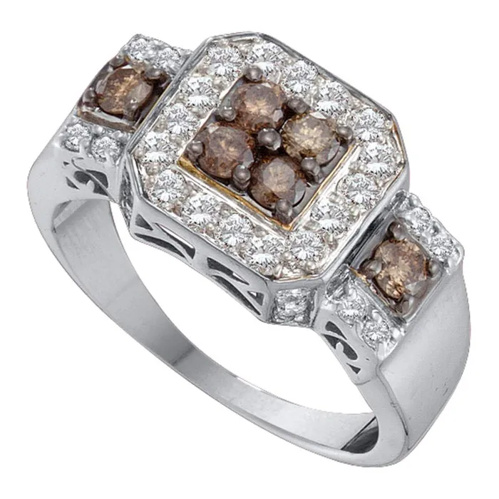 Rings mayamila 14kt White Gold Womens Round Cognacbrown Color Enhanced Diamond Cluster Ring 100 Cttw Rings mayamila 14kt White Gold Womens Round Cognacbrown Color Enhanced Diamond Cluster Ring 100 Cttw