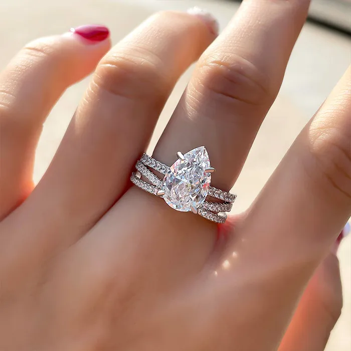 Rings Shineofdiamond Dainty Pear Cut Interweave Band Sterling Silver Wedding Bridal Set Rings Shineofdiamond Dainty Pear Cut Interweave Band Sterling Silver Wedding Bridal Set