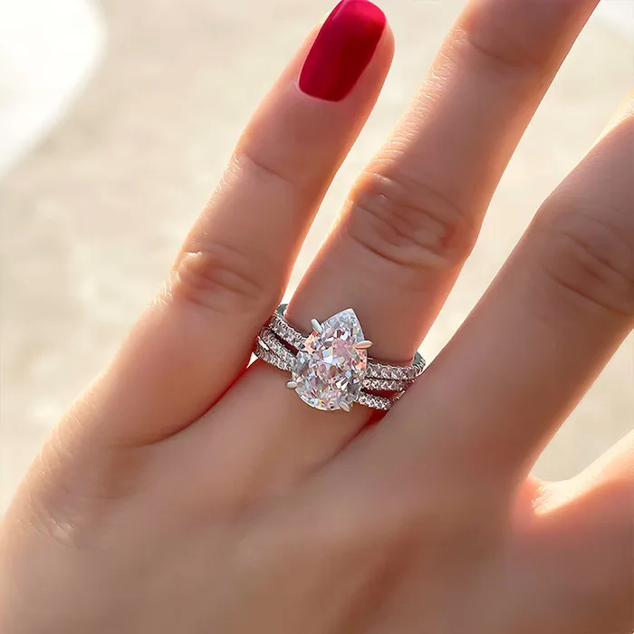 Rings Shineofdiamond Dainty Pear Cut Interweave Band Sterling Silver Wedding Bridal Set Rings Shineofdiamond Dainty Pear Cut Interweave Band Sterling Silver Wedding Bridal Set
