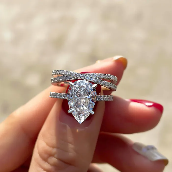 Rings Shineofdiamond Dainty Pear Cut Interweave Band Sterling Silver Wedding Bridal Set Rings Shineofdiamond Dainty Pear Cut Interweave Band Sterling Silver Wedding Bridal Set