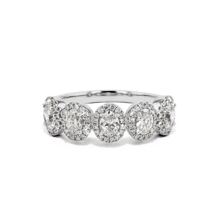 Rings Shineofdiamond Five Stone Halo Oval Cut Wedding Band in Sterling Silver