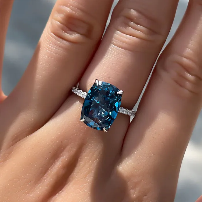 Rings Shineofdiamond Vintage Blue Cushion Cut Sterling Silver Engagement Ring Rings Shineofdiamond Vintage Blue Cushion Cut Sterling Silver Engagement Ring