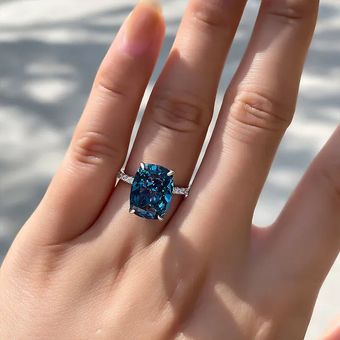 Rings Shineofdiamond Vintage Blue Cushion Cut Sterling Silver Engagement Ring