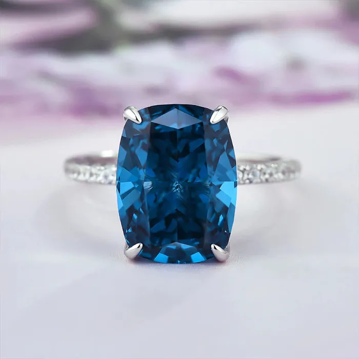 Rings Shineofdiamond Vintage Blue Cushion Cut Sterling Silver Engagement Ring