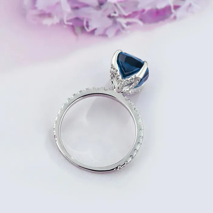 Rings Shineofdiamond Vintage Blue Cushion Cut Sterling Silver Engagement Ring