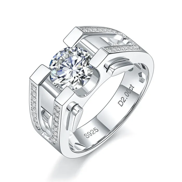 shine of diamond 10ct 20ct Moissanite Engagement Mens Ring in Sterling Silver Rings