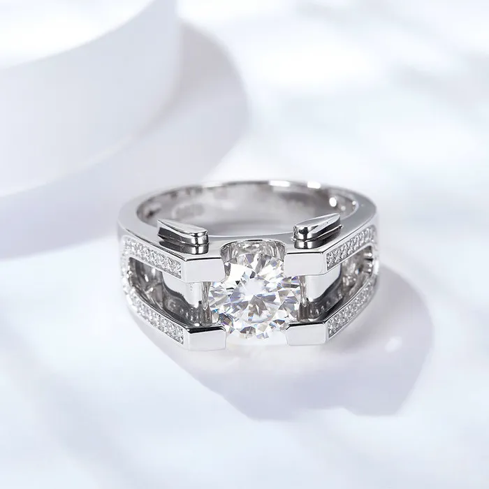 shine of diamond 10ct 20ct Moissanite Engagement Mens Ring in Sterling Silver Rings