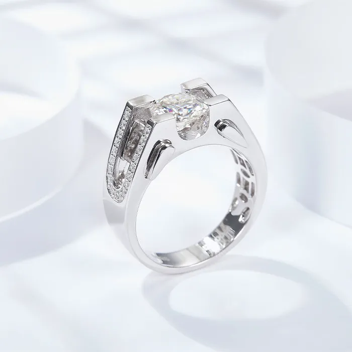 shine of diamond 10ct 20ct Moissanite Engagement Mens Ring in Sterling Silver Rings
