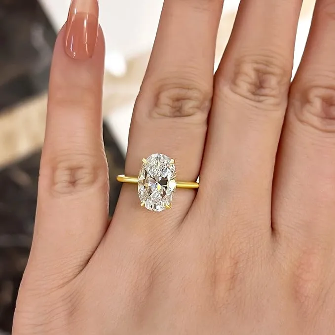 Shineofdiamond Rings Oval Cut Solitaire Golden Color Engagement Ring In Sterling Silver